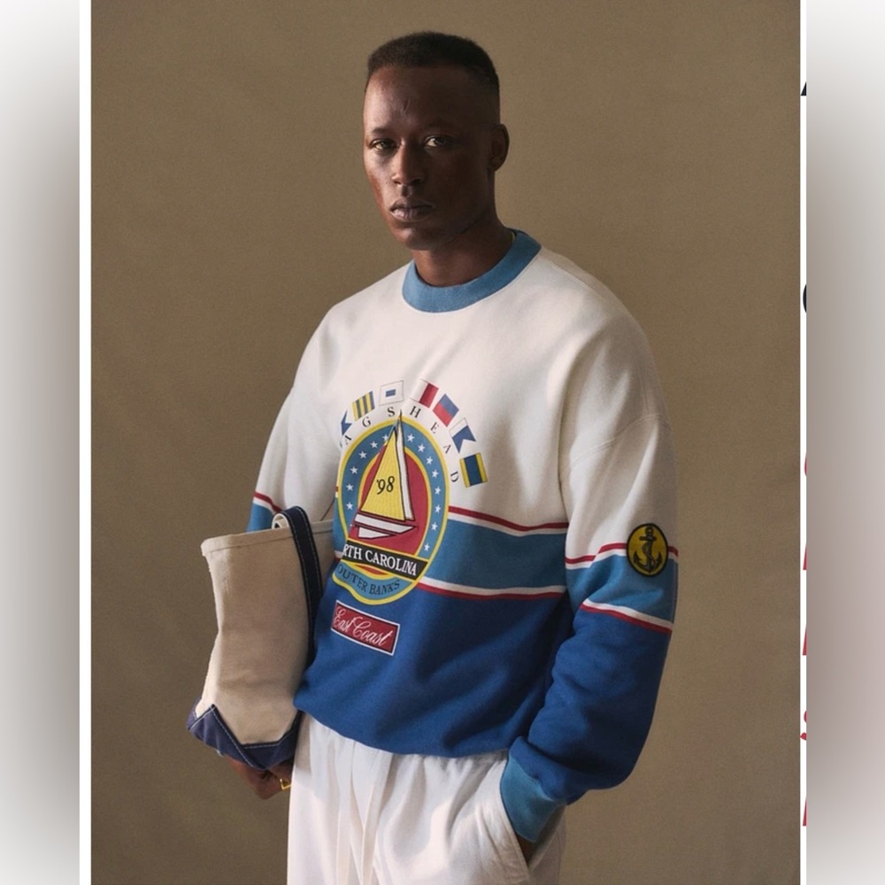 Abercrombie & Fitch Classic Cream & Blue Nautical Crewneck Sweater